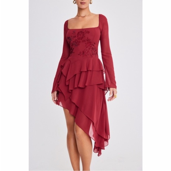 NEW House of CB Mistress Rocks Ruby Crystallised Hanky Hem Dress Small - Picture 1 of 17
